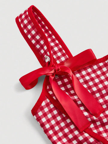 Bowknot Strap Floral Top & Dusky Ruffled Hem Skirt Two-Piece Set