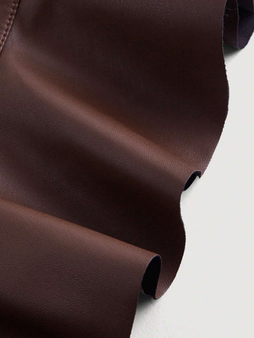 Brick Red PU Leather Elasticated Bust Metallic Buckle Doll Dress For Women