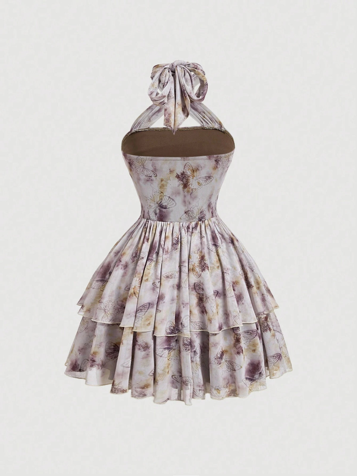 Butterfly Print Vintage Women's Halter Dress,Summer Women Dresses,Going Out Dress,Back T