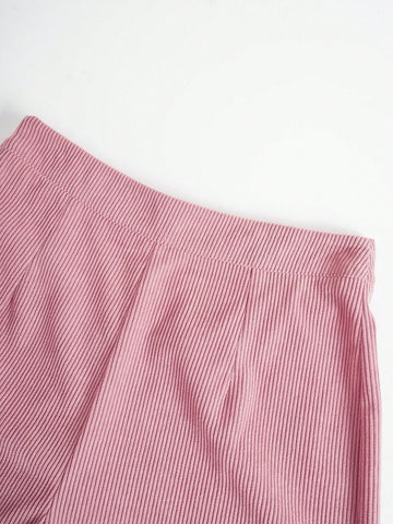 Button Front Tube Top & Wide Leg Pants