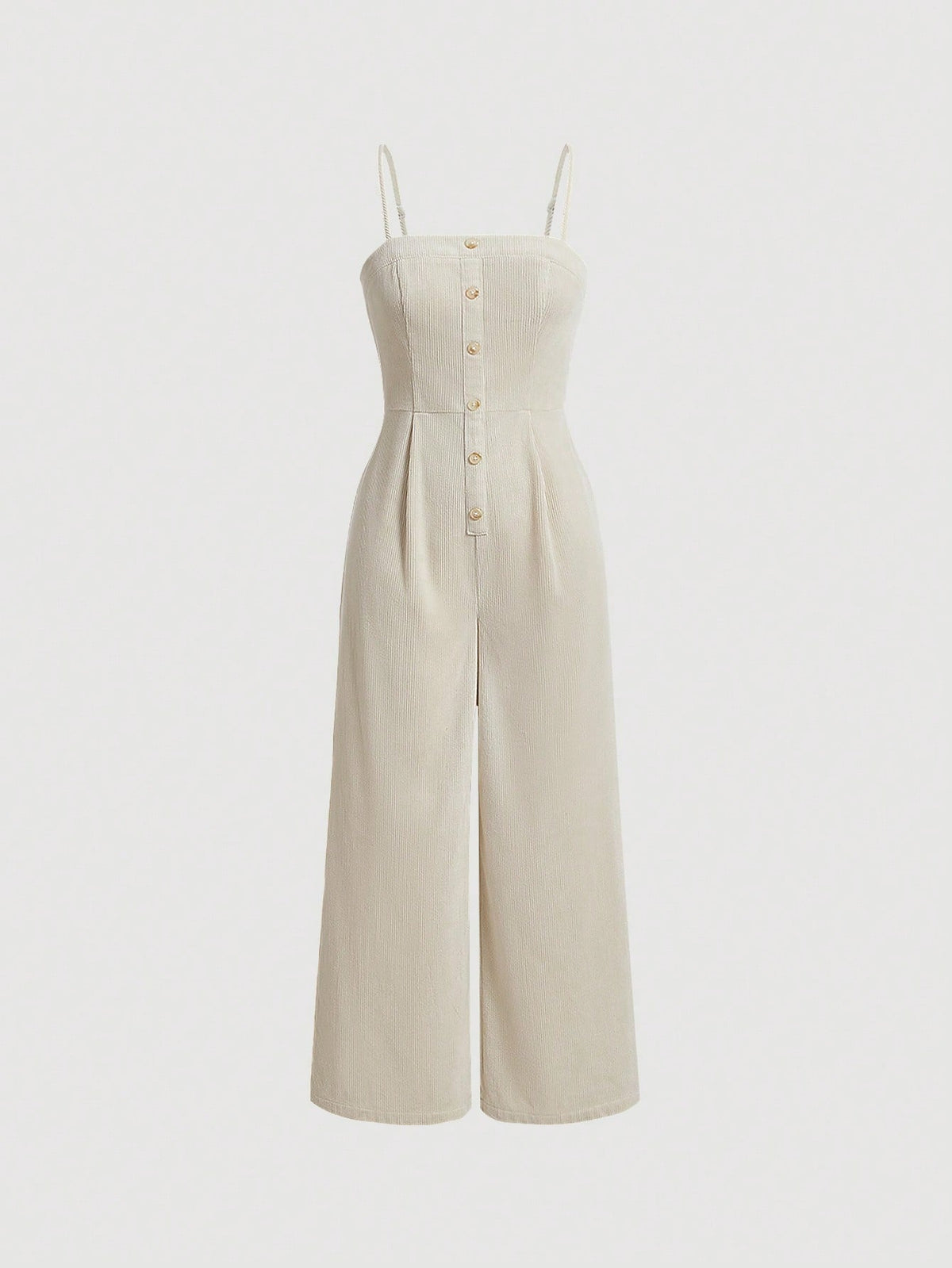 Button Front Wide Leg Overall Jumpsuit Without Shirt