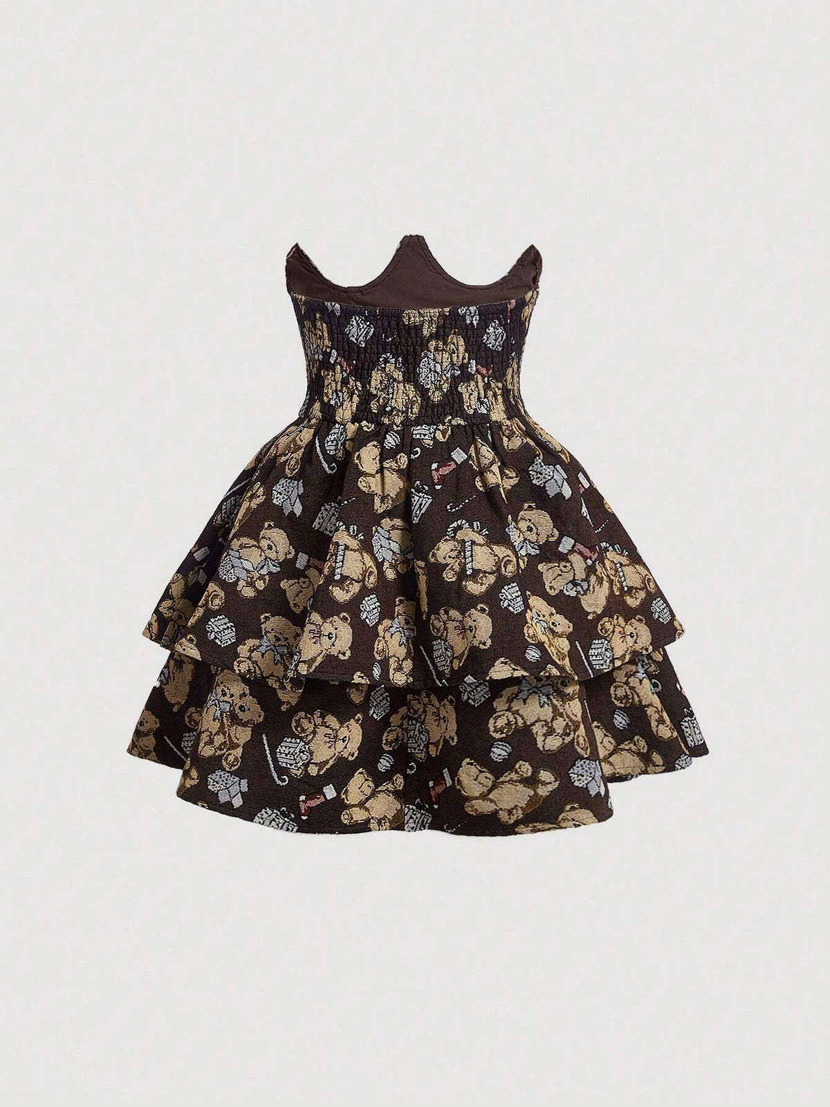 MOD Cartoon Bear Print Layer Hem Skirt