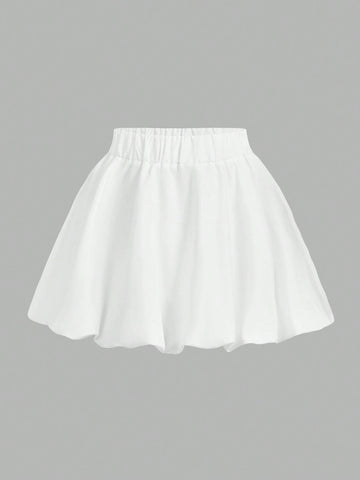 MOD Casual Plain Woven High Waist Loose Bubble Women Skirt