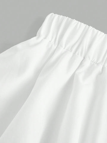 MOD Casual Plain Woven High Waist Loose Bubble Women Skirt