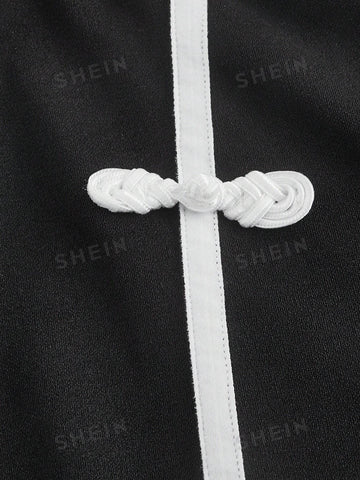MOD Cheongsam Inspired Decorative Button Contrasting Colors Trousers