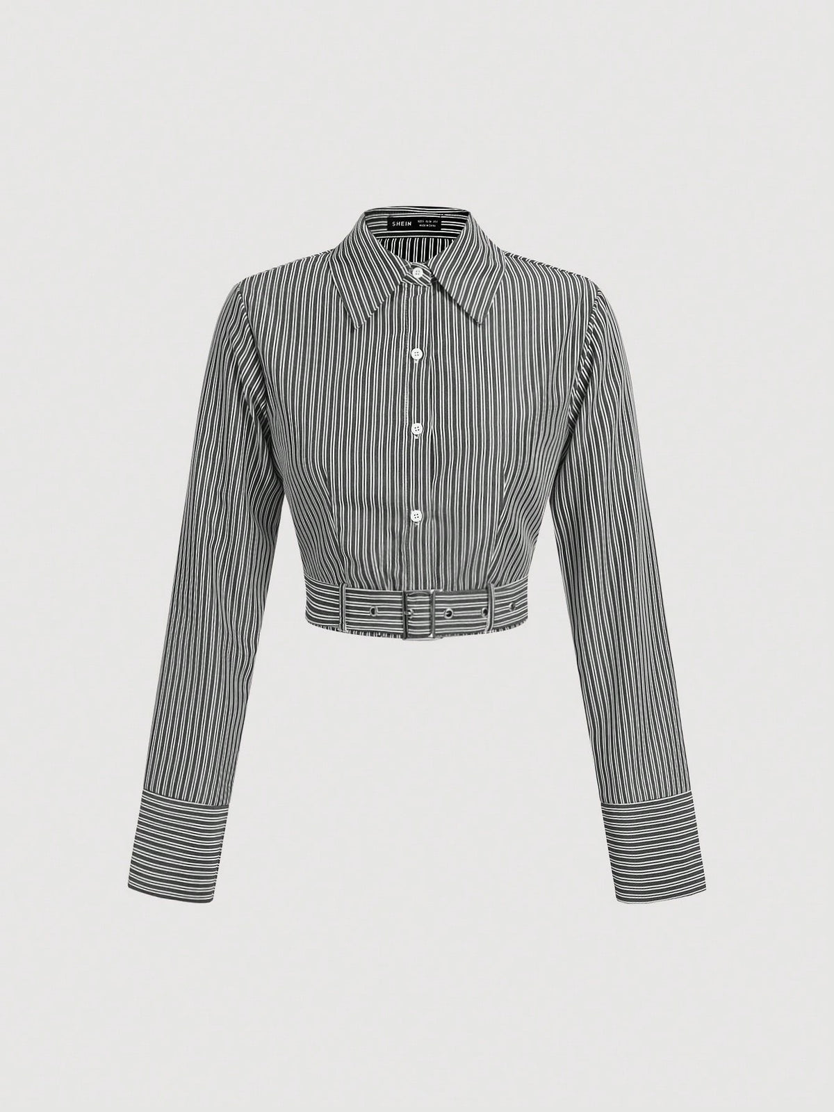 MOD Collared Button-Front Long Sleeve Striped Minimalist Casual Blouse