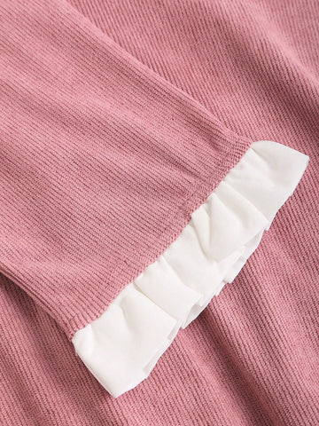 Color-Blocking Stand Collar Long Sleeve Button-Up Dress