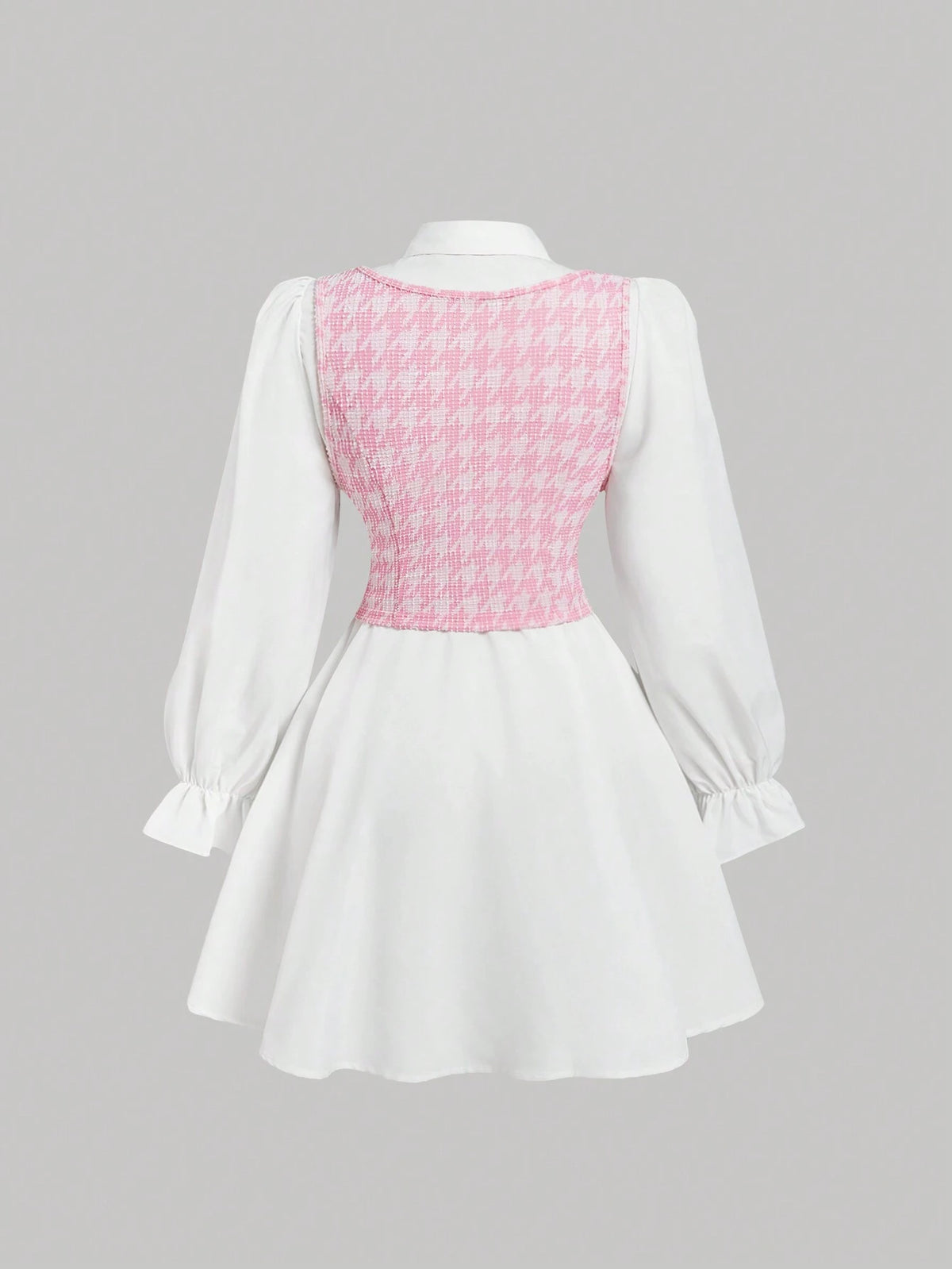 Color Block Long Sleeve Shirtdress With Vest, Collegiate Style,Two Piece Outfits,Free Base Dress,Prom Dress,Teacher Dress,Office Wear,Homecoming Dresses,Back To School Dress,Business Casual Women