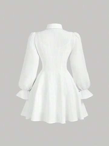 Color Block Long Sleeve Shirtdress With Vest, Collegiate Style,Two Piece Outfits,Free Base Dress,Prom Dress,Teacher Dress,Office Wear,Homecoming Dresses,Back To School Dress,Business Casual Women