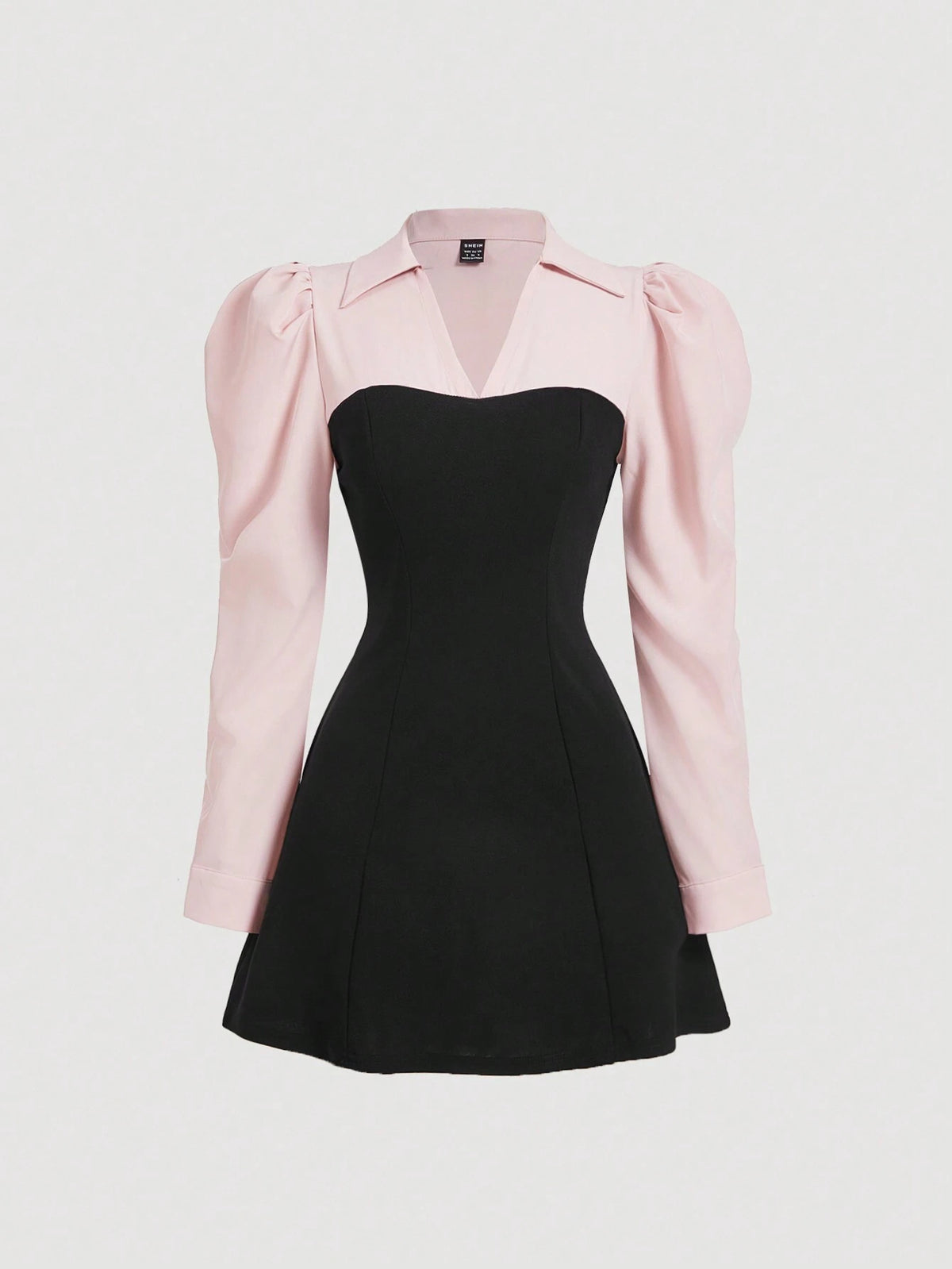 Color Block Puff Sleeve Shirt Dress, Long Sleeve