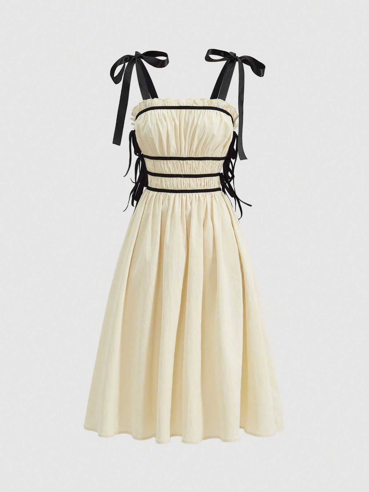 Colorblock Bowknot Strap Sundress With Cutout Detail On Both Sides Of The Chest