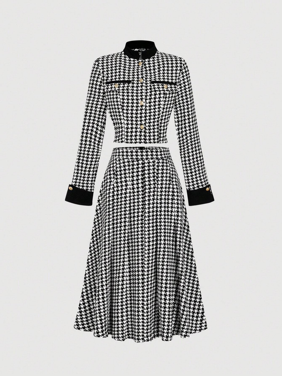 Contrast Collar Jacket, Pleated Mini Skirt, Set Of 2 From Vintage Suit, Winter Suit, New Year Outfit, Elegant Suit, Black And White Contrast Suit