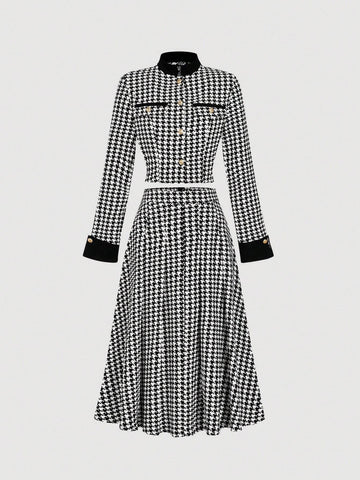 Contrast Collar Jacket, Pleated Mini Skirt, Set Of 2 From Vintage Suit, Winter Suit, New Year Outfit, Elegant Suit, Black And White Contrast Suit