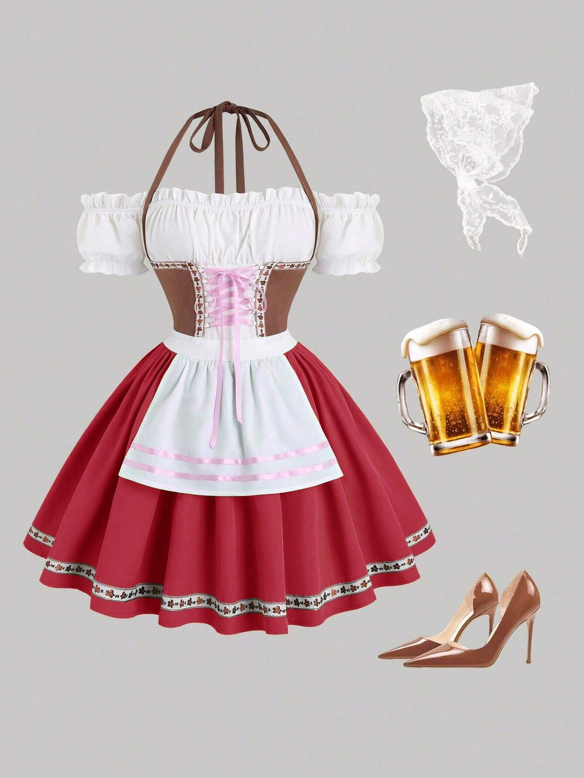 Contrast Color Block Sleeveless Back Tie Maid Dress