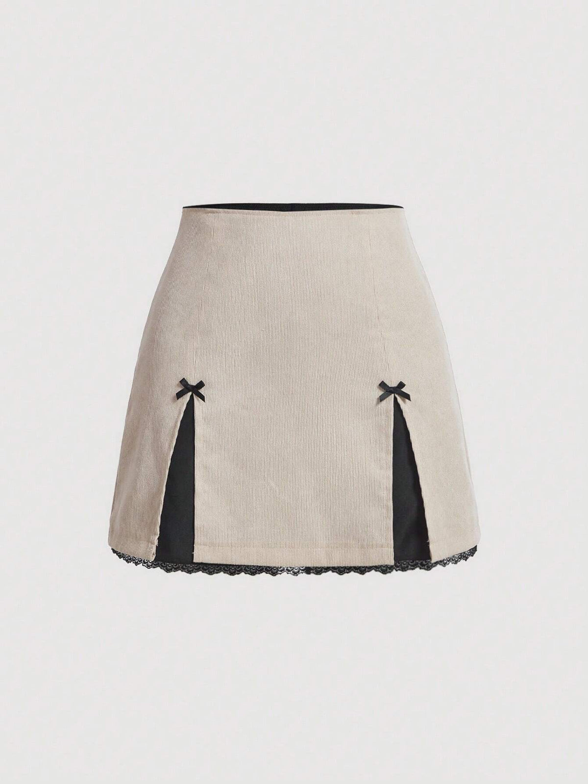 MOD Contrasting Colors Bow Front Lace Slit Trim Date Night Skirt