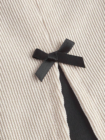 MOD Contrasting Colors Bow Front Lace Slit Trim Date Night Skirt