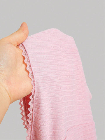 Coquette Summer Solid Colour Lace Trim Heart Shaped Button Top And Shorts Pink Women Two Piece Sets