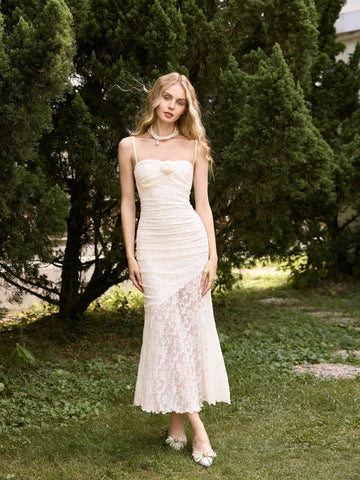 Cream Slim Fit Mermaid Long Dress, Romantic Vintage Dress, Party/Wedding Formal Gown