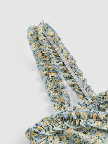 Ditsy Floral Frill Trim Cami Top & Drawstring Split Hem Skirt