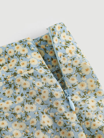 Ditsy Floral Frill Trim Cami Top & Drawstring Split Hem Skirt