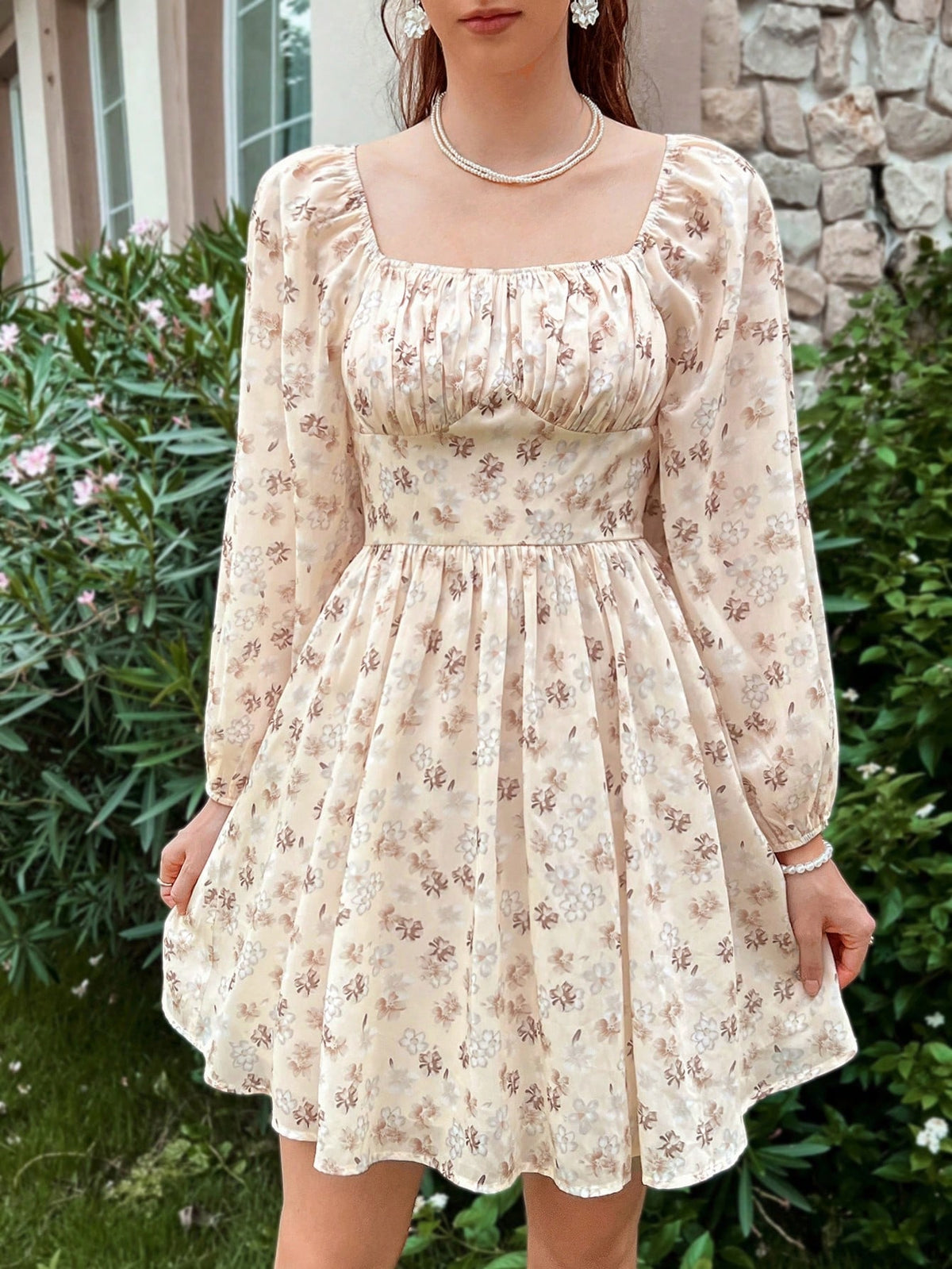 MOD Ditsy Floral Print Ruched Bust Dress