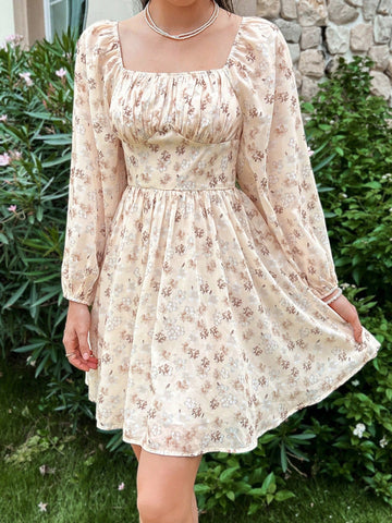 MOD Ditsy Floral Print Ruched Bust Dress