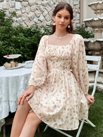 MOD Ditsy Floral Print Ruched Bust Dress