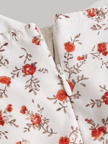 MOD Ditsy Floral Print Tie Front Ruffle Trim Dress