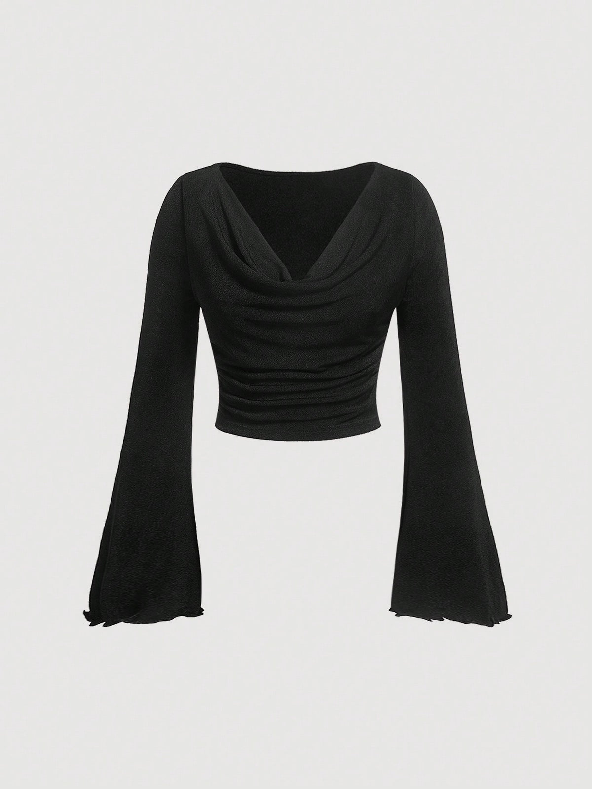 Draped Collar Trumpet Sleeve Crop Tee