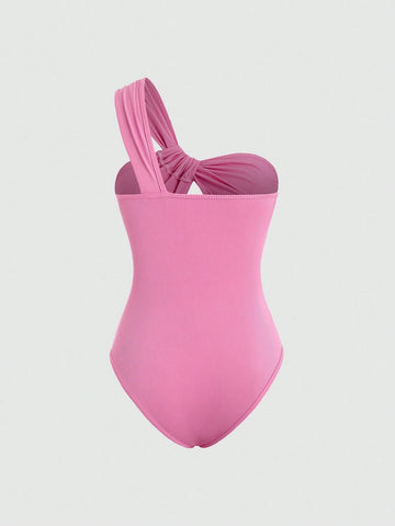 Drawstring One Shoulder Hollow Out Pleated Bodysuit