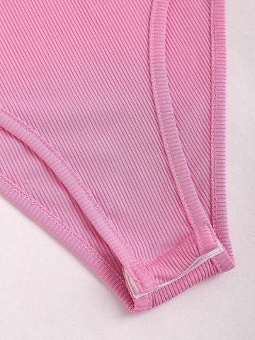 Drawstring One Shoulder Hollow Out Pleated Bodysuit