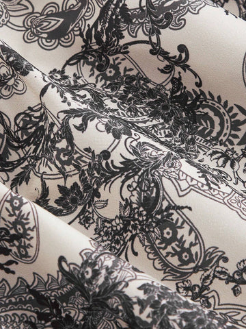 Elegant Plant Printed Halter Neck Long Women's Holiday Dress