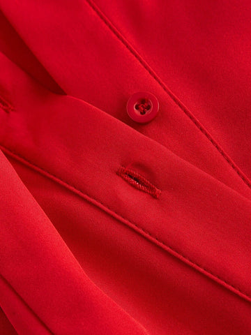 MOD Elegant Solid Color Tie Collar Bell Sleeve Blouse For Autumn