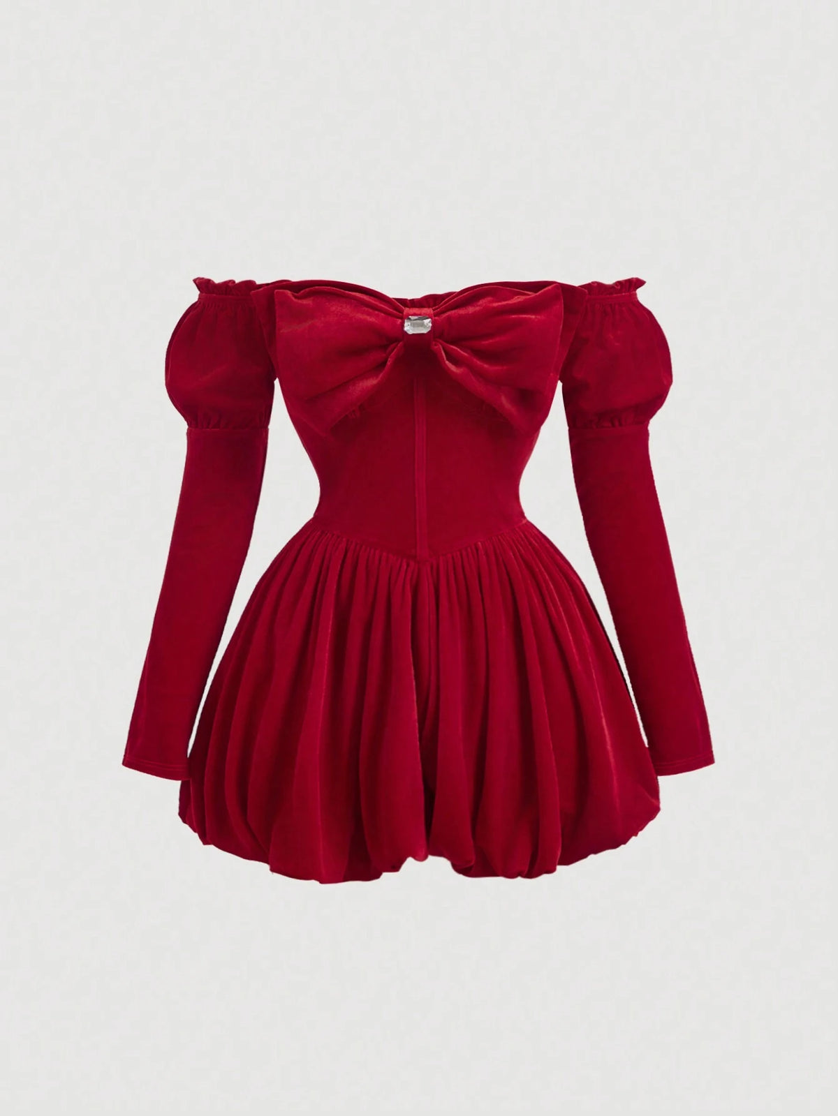 Fall Women's Big Bow Red Off-Shoulder Cloud Pattern Jumpsuit, Disco,Pirate, Velvet,Palace Party, Cute Sweetheart,Halloween ,Christmas Cloud Jumpsuit,