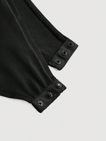 Fashionable And Versatile Black Strapless Bodysuit With Ruffled Neckline, Slim-Fit, Flattering For Women