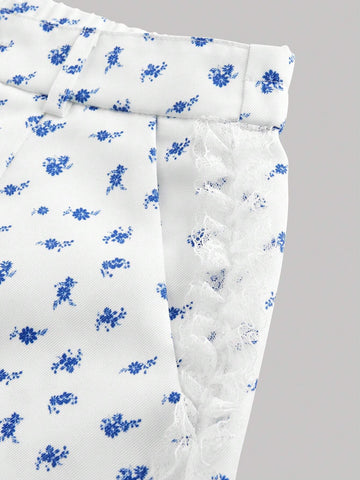 MOD Floral Lace Trimmed Pleated Shorts