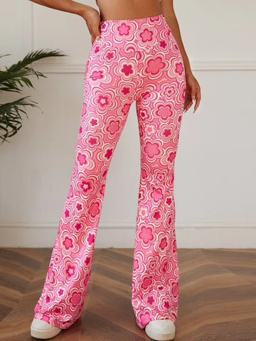 MOD Floral Print Flare Leg Pink Flowers Pants