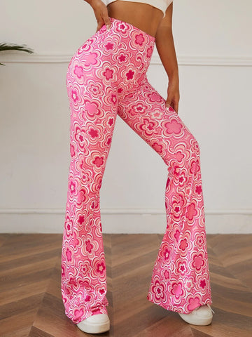 MOD Floral Print Flare Leg Pink Flowers Pants