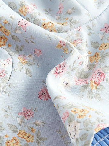 Floral Print Knot Front Flare Sleeve Crop Blouse