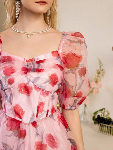 Floral Print Short Sleeve Summer Dress For Women
