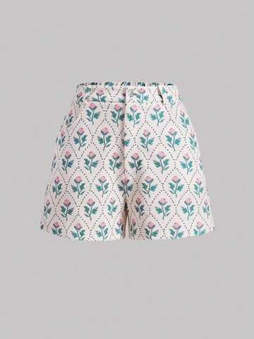 MOD Floral Print Slant Pocket Shorts