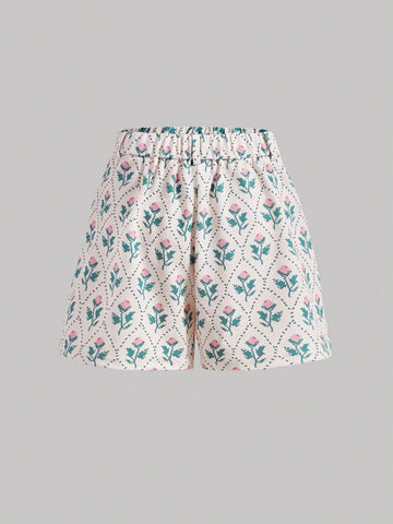 MOD Floral Print Slant Pocket Shorts