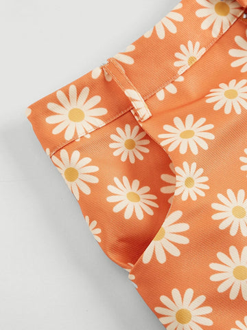 MOD Floral Print Slant Pocket Shorts