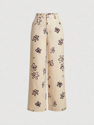MOD Floral Print Wide Leg Pants