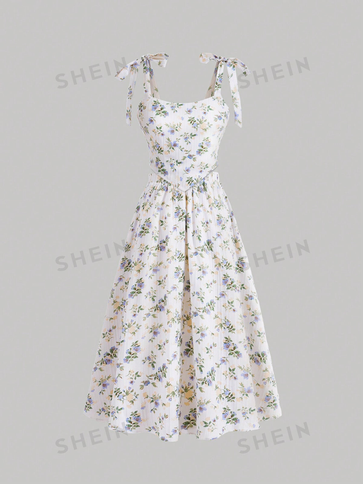 Floral Printed Bow Strap Cami Top And Skirt Two Piece Set