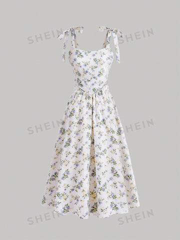 Floral Printed Bow Strap Cami Top And Skirt Two Piece Set