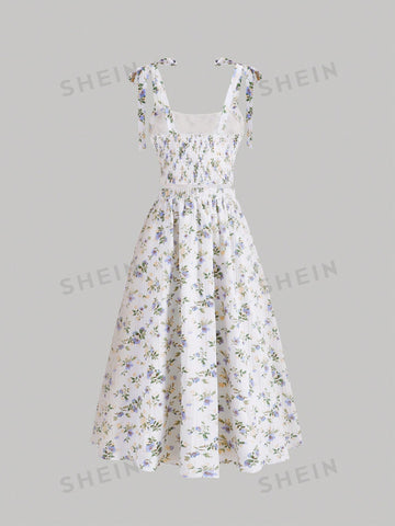 Floral Printed Bow Strap Cami Top And Skirt Two Piece Set