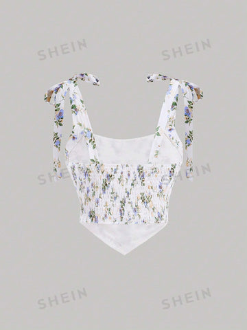 Floral Printed Bow Strap Cami Top And Skirt Two Piece Set