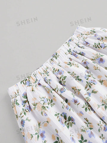 Floral Printed Bow Strap Cami Top And Skirt Two Piece Set