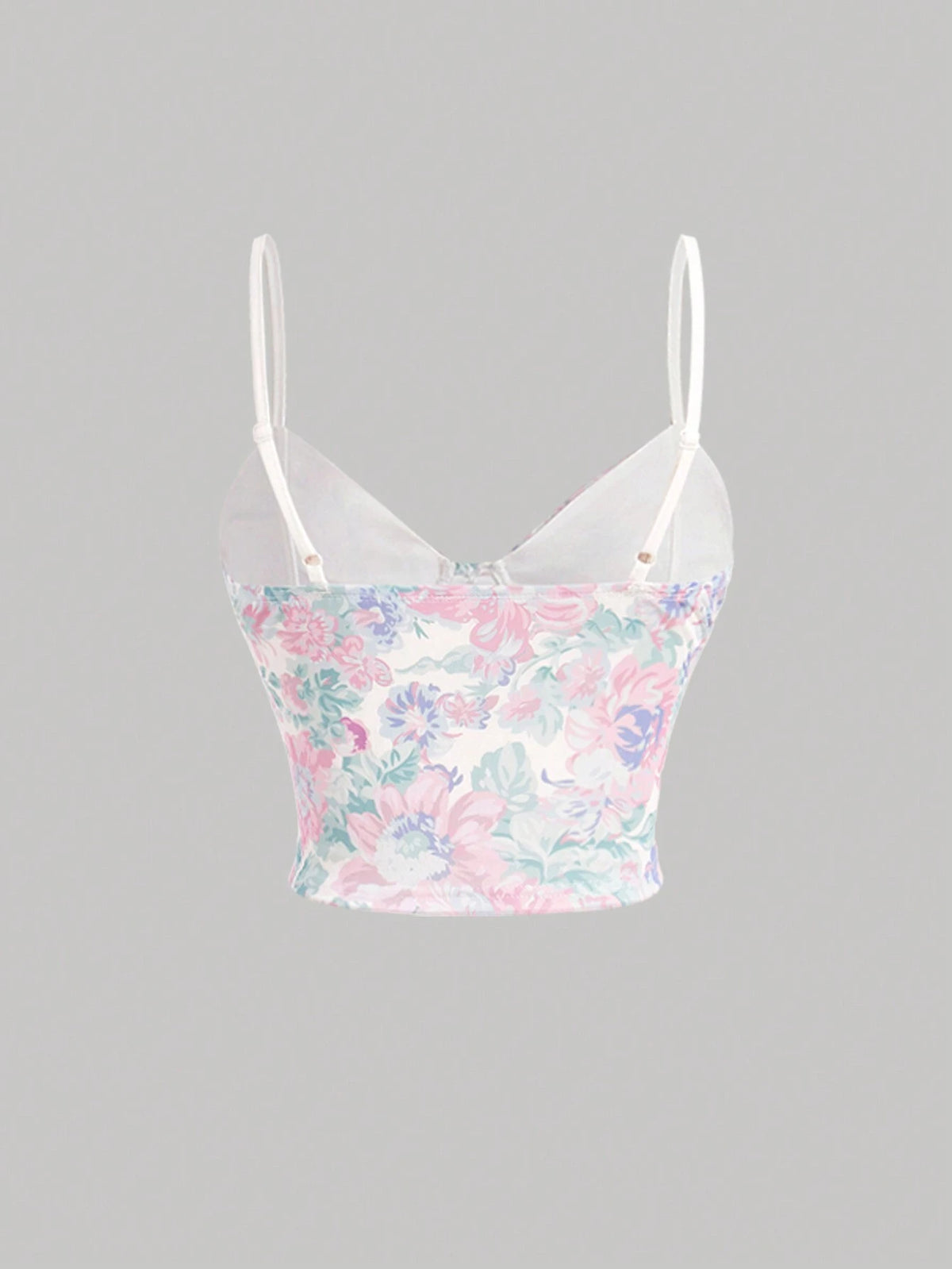 Flounce Trim Flower Printed Cami Top And Slit Hem Midi Skirt Set